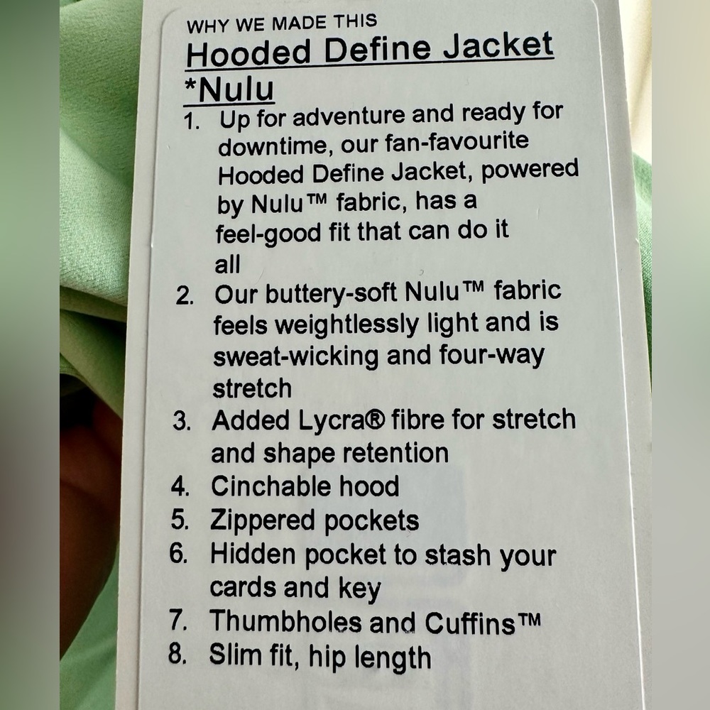 New 💥 LuluLemon Mint Hooded Define Jacket | Size 12 - Picture 10 of 10